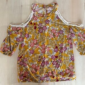 SJS Floral Cold Shoulder Blouse - Yellow and Red